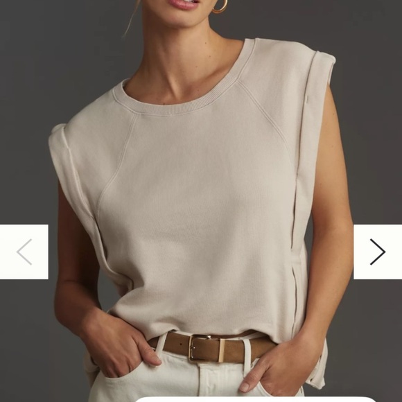 Anthropologie Tops - Anthropologie Sleeveless Muscle Sweatshirt Accents Tan Cream EUC S-M oversized